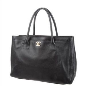 CHANEL Cerf Tote Black Calfskin Leather Satchel